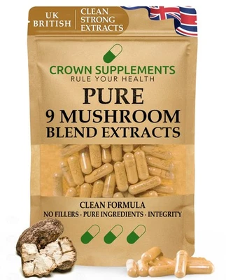 Pure 9 Mushroom Complex Capsules | Clean Supplements | Crown Supplements - Image 1 of 2