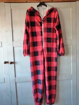Best Classic Vogue Fashion Stay, Plüsch Overall Damen Gr. M, rot kariert, Kapuze - Bild 1 von 4