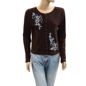 Free People Floral Embroidered Cardi Blouse Top Beaded Buttondown XL NEW 284449 - Picture 1 of 5