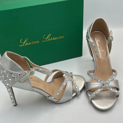 Lauren Lorraine Stiletto Sandal Shoes Women’s Size 7 Daisey Silver Rhinestone - Image 1 of 4