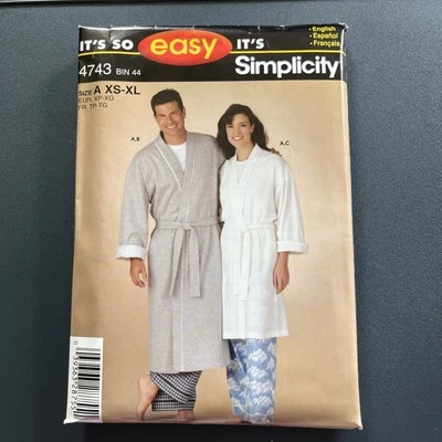 SIMPLICITY 4743 MISSES & MEN'S SLEEPWEAR ROBE & PANTS PATTERN-UNCUT-XS-XL - Image 1 of 4