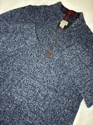 L.L. Bean Mens Blue 100% Lambs Wool Small Half Zip Sweater Pocket Plaid Trim - Image 1 of 4