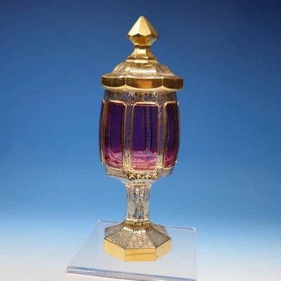 Bohemian Moser художественное стекло кабошон клюква золото инкрустированный - 91⁄2" покрытая банка - Изображение 1 из 4