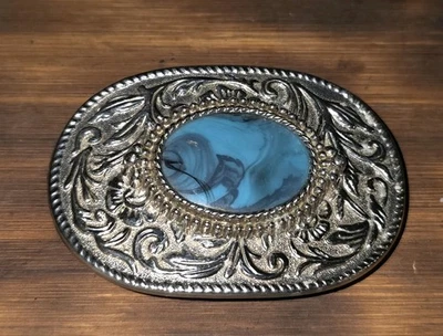 Hebilla vintage tono plata con piedra azul muy bonita Foto 1 de 4