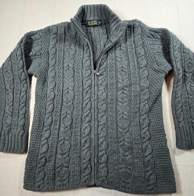 Blarney Wool Cable Knit Fisherman Sweater Cardigan Medium Full Zip Moss Green - Image 1 of 4