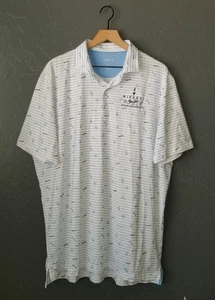 Johnnie-O Polo Shirt White Striped All Over Surf Print Performance Golf NEW XL - Picture 1 of 8