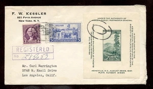 U.S. REGISTERED 1937 COVER w/OVAL CANCELS COMBO FKD inc.Sc# 797 mld U.S. - Picture 1 of 3