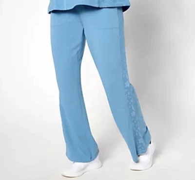 LOGO Life By Lori Goldstein French Terry Wide-Leg Pants W/ Crochet Blue Size 4X - Image 1 of 4