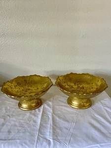Paar Gold Sockel Kompott Schalen 10"x6" gewellter Rand dekoratives Herzstück Set - Bild 1 von 6