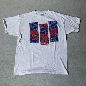 Vintage 90s Made In USA Adidas Trefoil Logo Block Art T Shirt Cotton Size Large - Picture 1 of 16