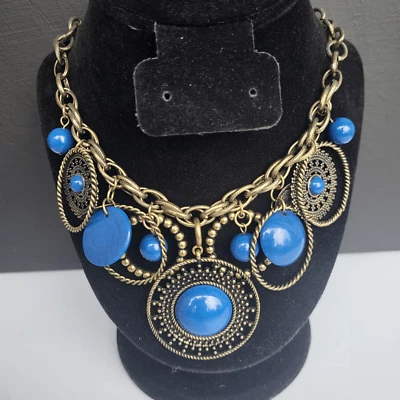 Collar babero chuchería azul y bronce Premier Designs 20,5" Foto 1 de 4