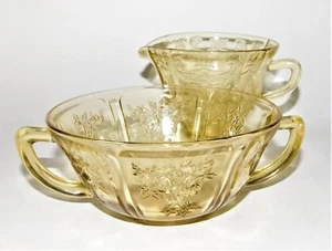Federal Glass Madrid Amber Footed Creamer & Cream Soup Bowl Yellow Depression - Picture 1 of 12