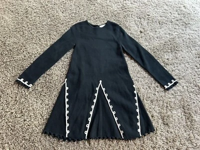 VESTIDO SUÉTER HANNA DIFFERENTSON 110 Negro Manga Larga Marfil Remolino Piping X24 Foto 1 de 4