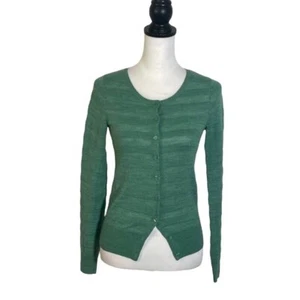 The Limited Green Subtle Stripe Crewneck Button Down Long Sleeve Cardigan XS - Picture 1 of 10
