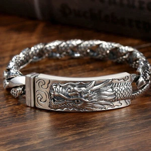 Vintage Xizang Silver Dragon Dominant Bracelet - Picture 1 of 5