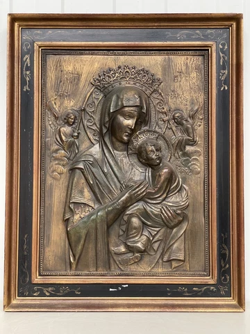 Stunning frame with a copper/brass Madonna & Child panel Cover