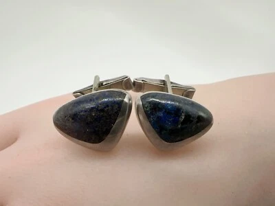 Винтажные запонки из стерлингового азурита малахита Enrique Ledesma Taxco Mexico 12,9 г #bdt - Изображение 1 из 4