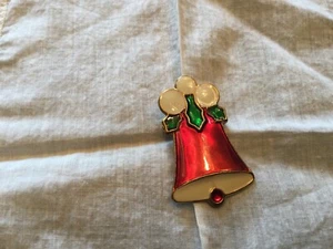 Vintage Mid Century Christmas Bell Brooch Pin Red Enamel Vintage - Picture 1 of 1