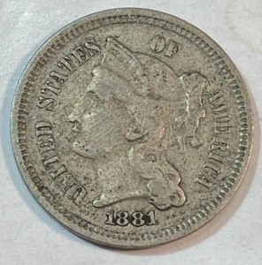 1881 3 Cent Nickel Super Original XF CHRC - Picture 1 of 2