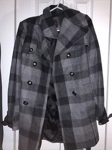The Limited Gray Plaid Sz Small Wool Blend Pea Coat - Picture 1 of 2