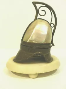 19th C. FRENCH ORMOLU PALAIS ROYAL MOTHER-OF-PEARL HELMET SHAPED SEWING ETUI - Picture 1 of 12