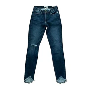 Frame Le High Skinny Denim Blue Jeans Womens 27 Distressed Dark Wash Raw Hem - Picture 1 of 14