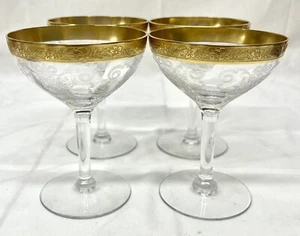 4 Tiffin Franciscan Melrose Champagne Coupe Glasses Gold Encrusted Rim - Picture 1 of 10