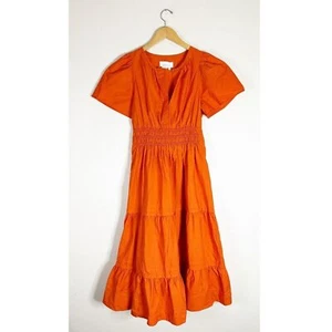 ANTHROPOLOGIE Maxikleid orange Flatterärmel Stufen Rüschen S - Bild 1 von 11