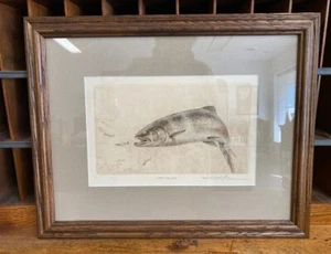 Gerahmt Mike Stidham Coho Lachs handfarbig Radieren Kunstdruck Bild signiert - Bild 1 von 6