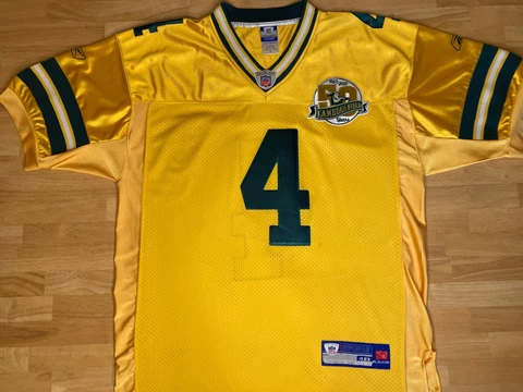 RARE Brett Favre Jersey Size 48 Reebok Yellow Alternate Packers Lambeau 50th vtg Cover