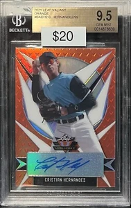 Tarjeta de novato Leaf Valiant 2021 Cristian Hernández autógrafo #8/99 BGS 9,5 automático 9 - Imagen 1 de 1