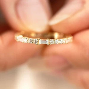 925 Silver Plated,Gold Ring Women Fashion Sprkly Cubic Zircon Jewelry Sz 6-10 - Picture 1 of 8