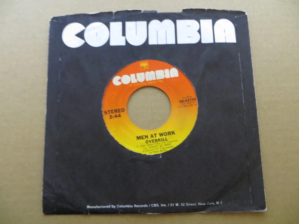 Men At Work - Overkill - 1983 - Columbia Records 38-03795 Vinyl 7" Single VG - Image 1 of 4