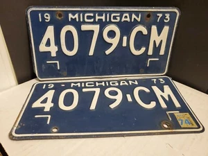 Bonito par a juego de placas con licencia de Michigan 1973 4079 cm pintura Schmaltz cuentas de vidrio - Imagen 1 de 6