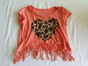 Justice Girl's Sequined Heart Shirt Sz 10 - Picture 1 of 3