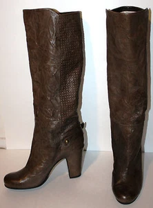 LATITUDE FEMME Boots 40 9 Brown Crinkled SOFT Leather Textured Knee Length  - Picture 1 of 11
