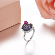 Violet Purple Pave Set 2.38CT Amethyst With Pink Ruby Bead Sweet Cupcake Ring