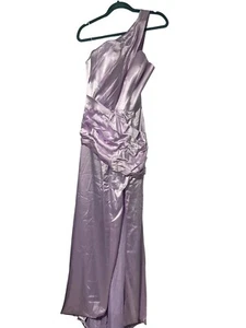 Lavender One-Shoulder Satin Evening Gown With Side Ruching & Lace-Up Back NWOT 1 - Picture 1 of 8