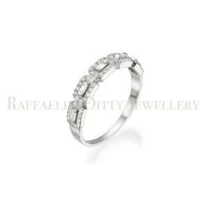 Diamond Ring 14k Real White Gold Band Sparkling Natural Round & Baguette 0.35 Ct - Picture 1 of 11