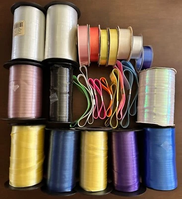 Lot of (10) Spools Berwick Crimping Ribbon & Gift Tying Tie Ribbon - 3/16 & 3/8" - Image 1 of 4