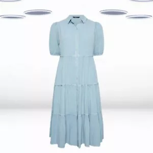 Ex Women's Plus Size Tiered Chambray Denim Shirt Dress in Blue (Defect) - Picture 1 of 5