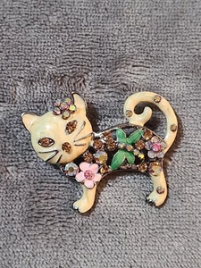Emaille Multicolor Blumen und Schmetterling Glas Strass Katze Anhänger Brosche Anstecknadel - Bild 1 von 7