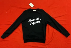 Maison Kitsune Designer Sweatshirt NWT |Size S| Black |Handwriting Print Comfort - Picture 1 of 8