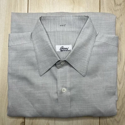 Brioni Gray Herringbone Cotton Long Sleeve Dress Shirt Mens Medium Made In Italy - Image 1 of 4