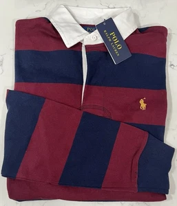 Herren Polo Ralph Lauren L/S Rugby Shirt marineblau/burgund gestreift Größe L neu mit Etikett $ 138 - Bild 1 von 2