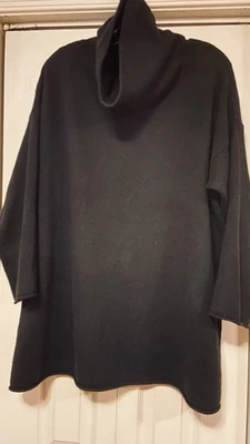Suéter túnica negra cuello alto/cachemir reciclado algodón original Eileen Fisher talla L Foto 1 de 4