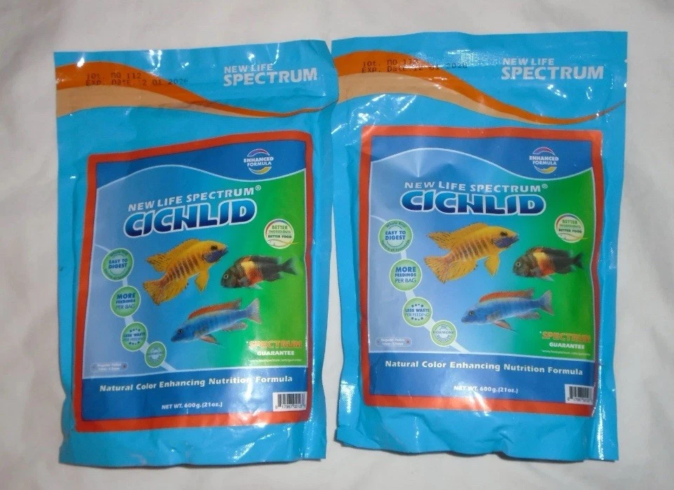 2 New Life Spectrum Cichlid Color Enhancing Fish Pellet Food 21 oz Bags - Sealed - Image 1 of 1