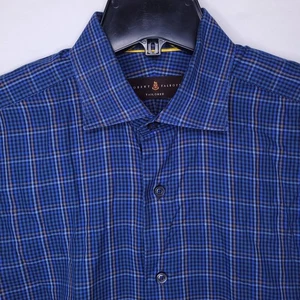 Robert Talbott Shirt Mens Medium Plaid Blue Cotton Tailored - Picture 1 of 12