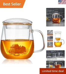 Stilvoller 17,6 Unzen Langlebiger Glas Teebecher mit Teeei & Deckel - Genießen Sie Tee überall - Bild 1 von 8