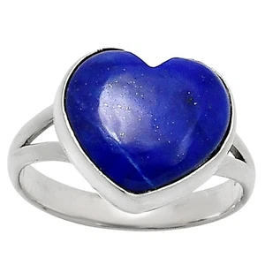 Heart Lapis Lazuli - Afghanistan 925 Sterling Silver Ring s.9 Jewelry R-1073 - Picture 1 of 5